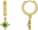 14K Gold Square Lab-Grown Emerald Beaded Bezel-Set Hoop Earrings - Yellow Gold