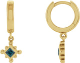 14K Gold Square Lab-Grown Alexandrite Beaded Bezel-Set Hoop Earrings - Yellow Gold
