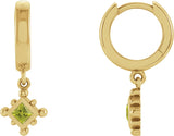 14K Gold Square Natural Peridot Beaded Bezel-Set Hoop Earrings - Yellow Gold