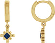 14K Gold Square Natural Blue Sapphire Beaded Bezel-Set Hoop Earrings - Yellow Gold