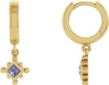 14K Gold Square Natural Tanzanite Beaded Bezel-Set Hoop Earrings - Yellow Gold