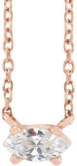 14K Gold Marquise Natural Diamond Solitaire Necklace - Rose Gold