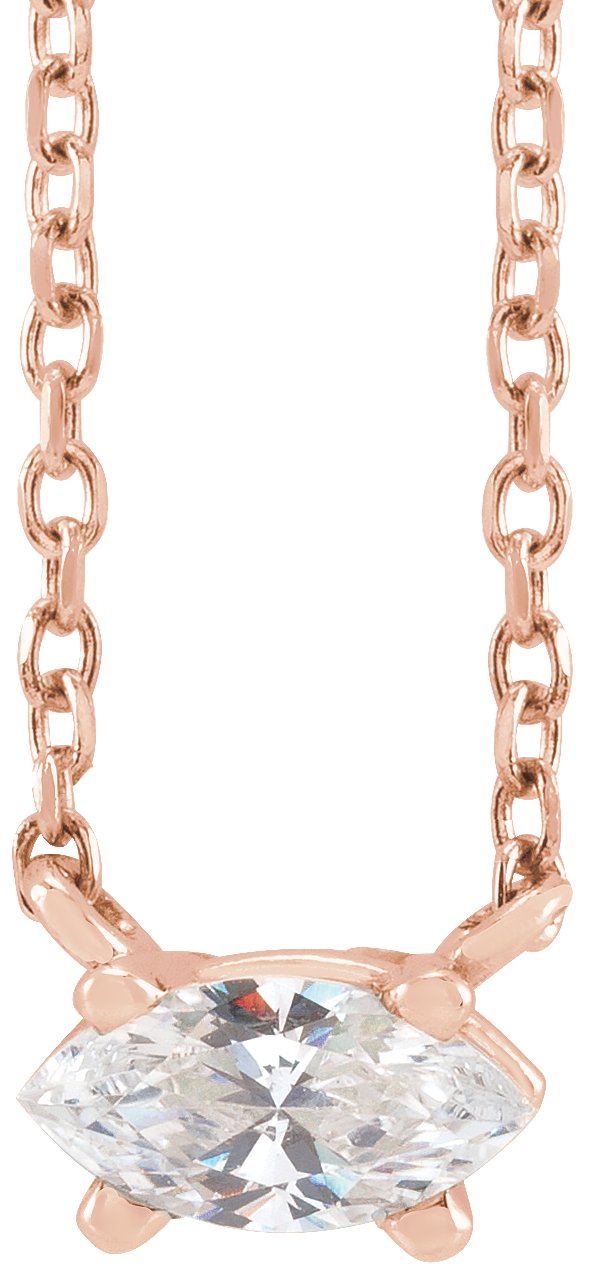 14K Gold Marquise Natural Diamond Solitaire Necklace - Rose Gold