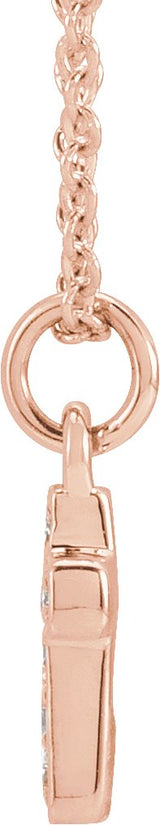 14K Gold Round Natural Diamond Youth Cross Necklace - Rose Gold - view 2