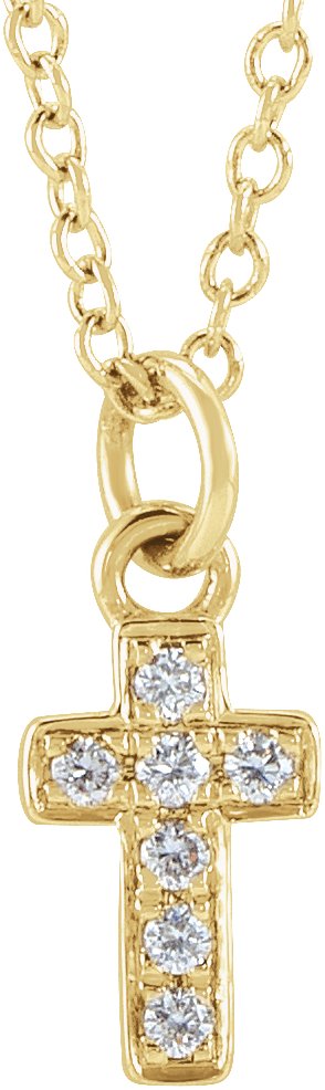 14K Gold Round Natural Diamond Youth Cross Necklace - Yellow Gold