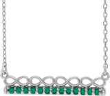 14K Gold Round Natural Emerald Infinity-Inspired Bar Necklace - White Gold