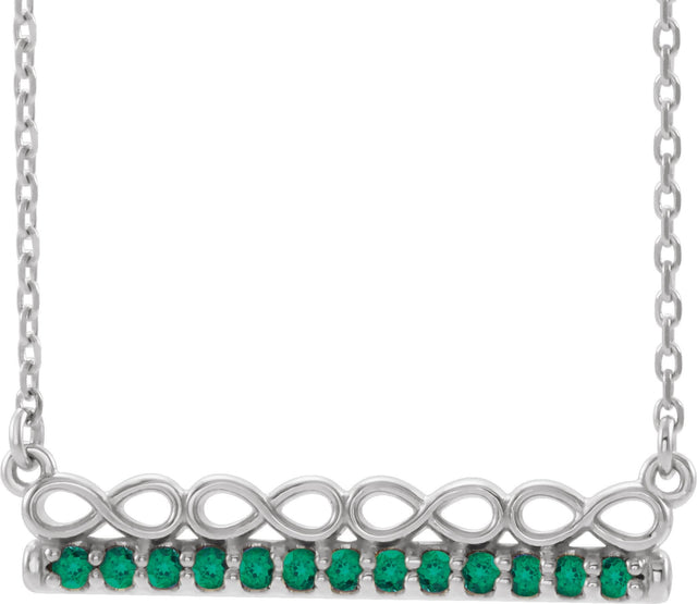14K Gold Round Natural Emerald Infinity-Inspired Bar Necklace - White Gold