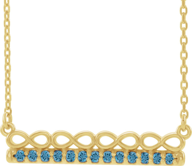 14K Gold Round Natural Aquamarine Infinity-Inspired Bar Necklace - Yellow Gold