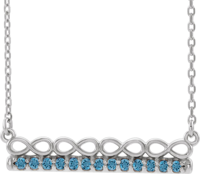 14K Gold Round Natural Aquamarine Infinity-Inspired Bar Necklace - White Gold