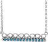 Platinum Round Natural Aquamarine Infinity-Inspired Bar Necklace