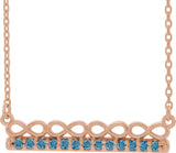 14K Gold Round Natural Aquamarine Infinity-Inspired Bar Necklace - Rose Gold