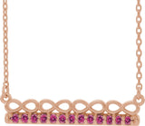 14K Gold Round Natural Pink Tourmaline Infinity-Inspired Bar Necklace - Rose Gold