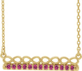 14K Gold Round Natural Pink Tourmaline Infinity-Inspired Bar Necklace - Yellow Gold
