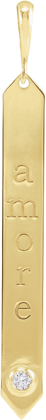 14K Gold Round Natural Diamond Engravable Bar Necklace or Pendant - Yellow Gold - view 3