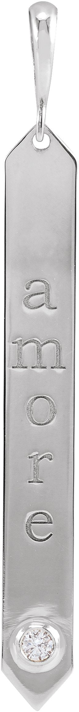 14K Gold Round Natural Diamond Engravable Bar Necklace or Pendant - White Gold - view 3