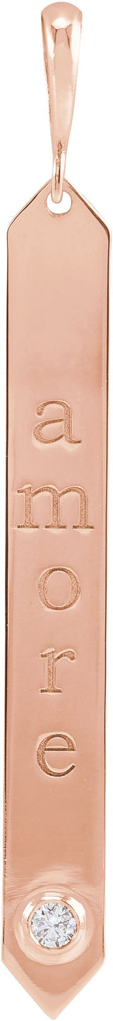 14K Gold Round Natural Diamond Engravable Bar Necklace or Pendant - Rose Gold - view 3