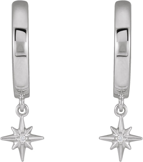 Platinum Round Natural Diamond Accented Star Hoop Earrings - view 2