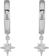 14K Gold Round Natural Diamond Accented Star Hoop Earrings - White Gold - view 2