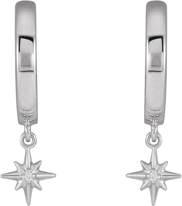 14K Gold Round Natural Diamond Accented Star Hoop Earrings - White Gold - view 2