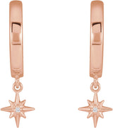 14K Gold Round Natural Diamond Accented Star Hoop Earrings - Rose Gold - view 2