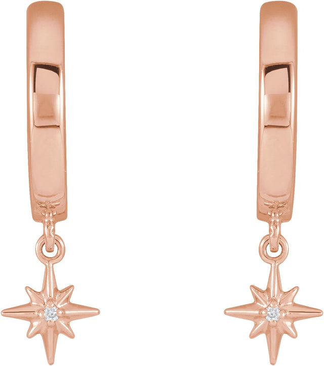 14K Gold Round Natural Diamond Accented Star Hoop Earrings - Rose Gold - view 2
