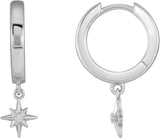 14K Gold Round Natural Diamond Accented Star Hoop Earrings - White Gold