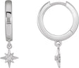 Platinum Round Natural Diamond Accented Star Hoop Earrings