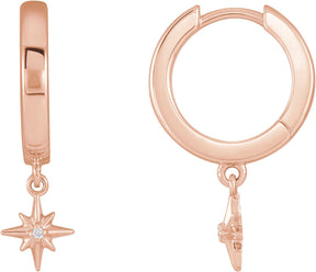 14K Gold Round Natural Diamond Accented Star Hoop Earrings - Rose Gold