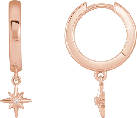 14K Gold Round Natural Diamond Accented Star Hoop Earrings - Rose Gold