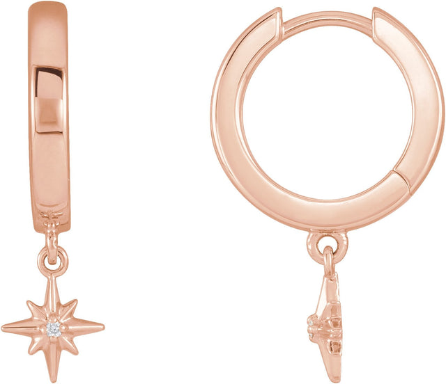 14K Gold Round Natural Diamond Accented Star Hoop Earrings - Rose Gold