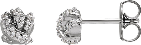 14K Gold Round Natural Diamond Accented Knot Earrings - White Gold