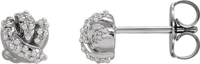Platinum Round Natural Diamond Accented Knot Earrings