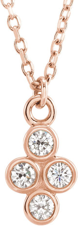 14K Gold Round Natural Diamond Cluster Necklace – 2mm Stones - Rose Gold