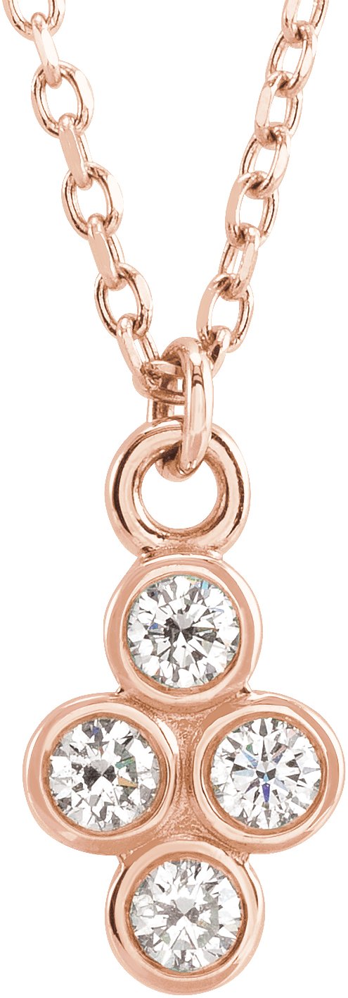 14K Gold Round Natural Diamond Cluster Necklace – 2mm Stones - Rose Gold