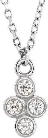 14K Gold Round Natural Diamond Cluster Necklace – 2mm Stones - White Gold