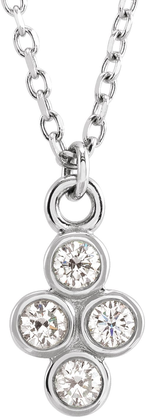 14K Gold Round Natural Diamond Cluster Necklace – 2mm Stones - White Gold