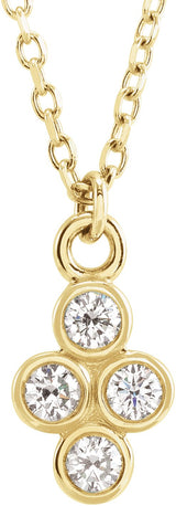 14K Gold Round Natural Diamond Cluster Necklace – 2mm Stones - Yellow Gold