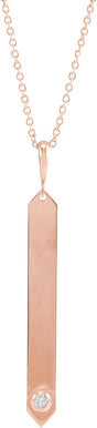 14K Gold Round Natural Diamond Engravable Bar Necklace or Pendant - Rose Gold