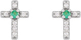 Platinum Round Natural Emerald Accented Cross Earrings – 1.5-2mm Stones - view 2