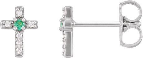 Platinum Round Lab-Grown Emerald Accented Cross Earrings – 1.5-2mm Stones