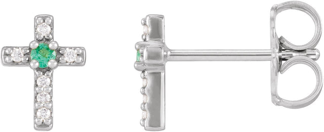Platinum Round Lab-Grown Emerald Accented Cross Earrings – 1.5-2mm Stones