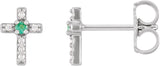 Platinum Round Natural Emerald Accented Cross Earrings – 1.5-2mm Stones