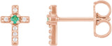 14K Gold Round Lab-Grown Emerald Accented Cross Earrings – 1.5-2mm Stones - Rose Gold