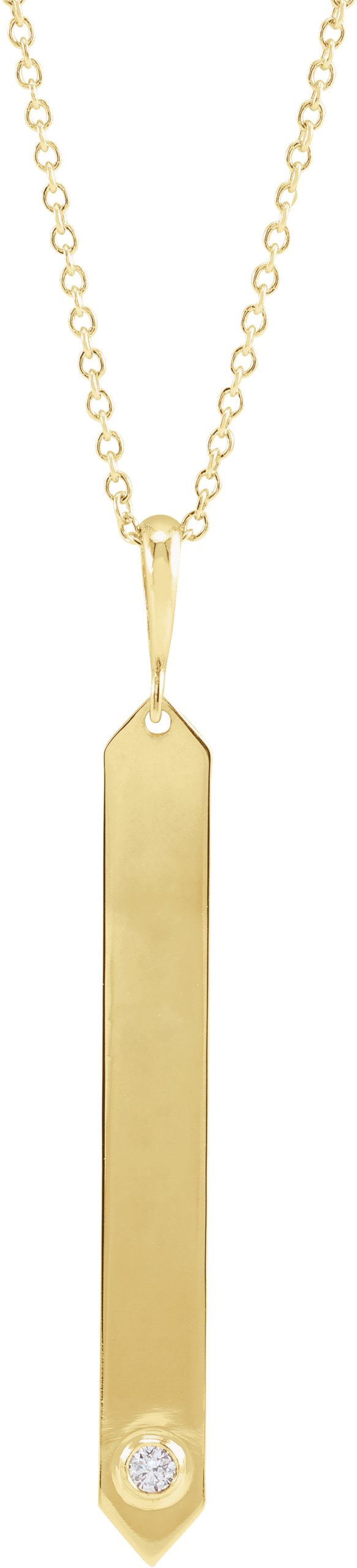 14K Gold Round Natural Diamond Engravable Bar Necklace or Pendant - Yellow Gold