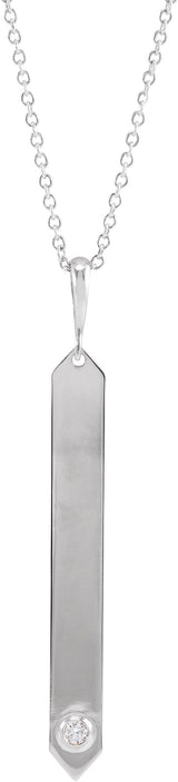 Platinum Round Natural Diamond Engravable Bar Necklace or Pendant