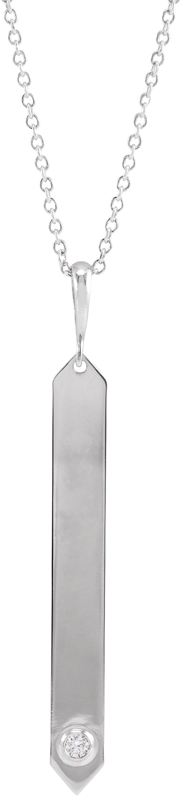 Platinum Round Natural Diamond Engravable Bar Necklace or Pendant