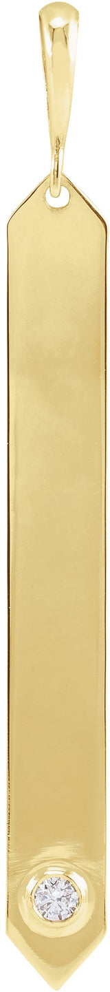 14K Gold Round Natural Diamond Engravable Bar Necklace or Pendant - Yellow Gold