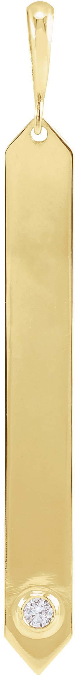 14K Gold Round Natural Diamond Engravable Bar Necklace or Pendant - Yellow Gold
