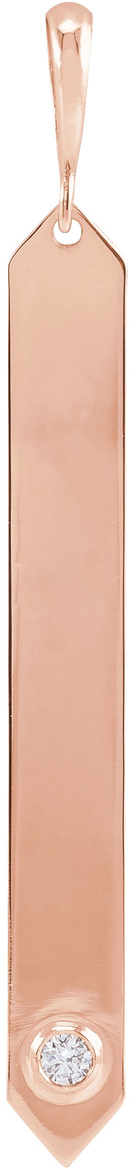 14K Gold Round Natural Diamond Engravable Bar Necklace or Pendant - Rose Gold