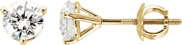 14K Gold Natural Diamond Round 3-Prong Cocktail-Style Stud Earrings II - Yellow Gold